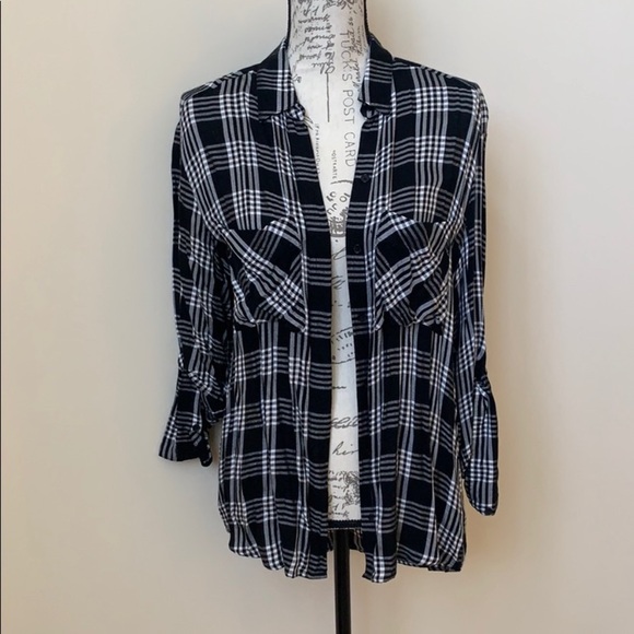 Express Tops - Express Black and White Plaid Shirt Size Small